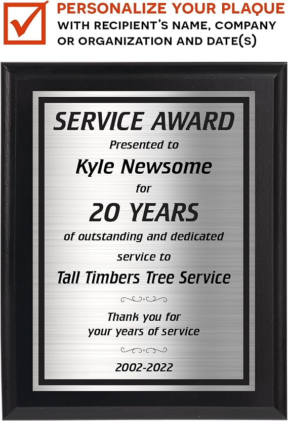 Years of Service Award Plaque for Employee Recognition and Appreciation 8x10 - Work Present for Co-Worker - Personalized with Your Text - Work Anniversary - Customize Now!