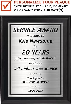 Years of Service Award Plaque for Employee Recognition and Appreciation 8x10 - Work Present for Co-Worker - Personalized with Your Text - Work Anniversary - Customize Now!