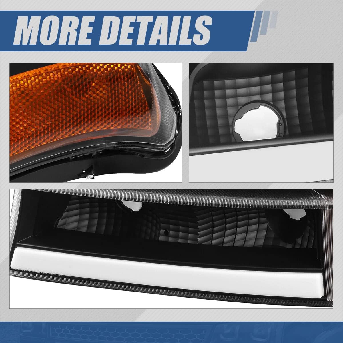 Auto Dynasty LED DRL Headlights Assembly Compatible with 2003-2007 Chevy Avalanche Silverado 1500-3500, Pair of LED J-Halos Headlamps w/Signal Lamps, Black Housing Amber Corner