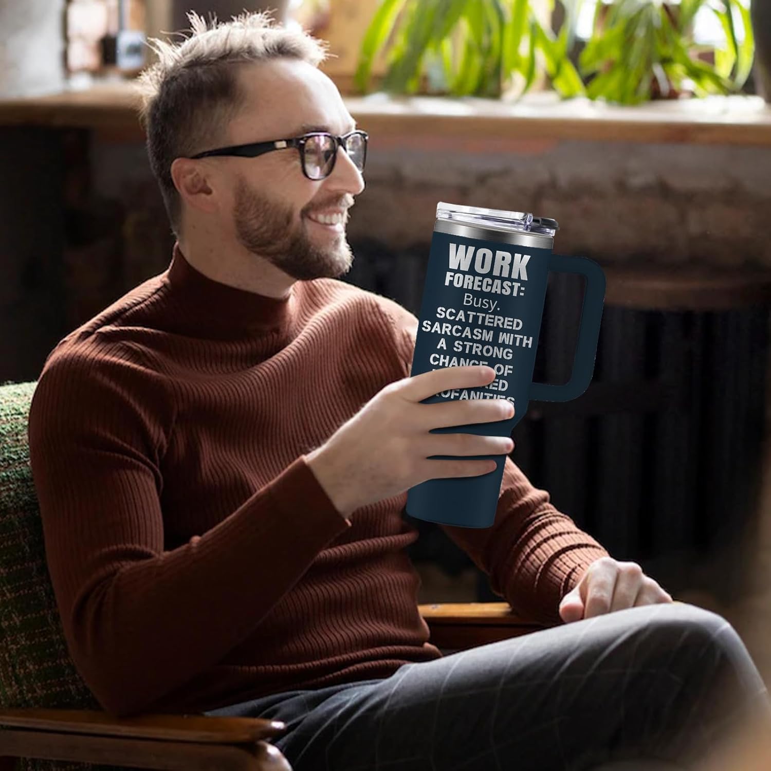 Work Forecast Busy Tumbler Cup 40 oz, Funny Coworker Gifts for Men Birthday Present for Boss Employer Work Bestie Friend Mug, Sarcastic Gag Gifts for Adults Work Going Away Farewell - Image 7