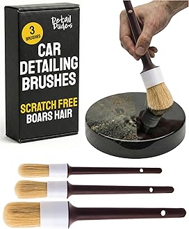 Soft Boar Hair Car Detailing Brush Set - 3-Pack, Brown - Car Detailing Kit for Versatile Uses - Soft Bristles Cleaning Brush - Water-Resistant Handles
