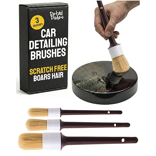 Soft Boar Hair Car Detailing Brush Set - 3-Pack, Brown - Car Detailing Kit for Versatile Uses - Soft Bristles Cleaning Brush - Water-Resistant Handles