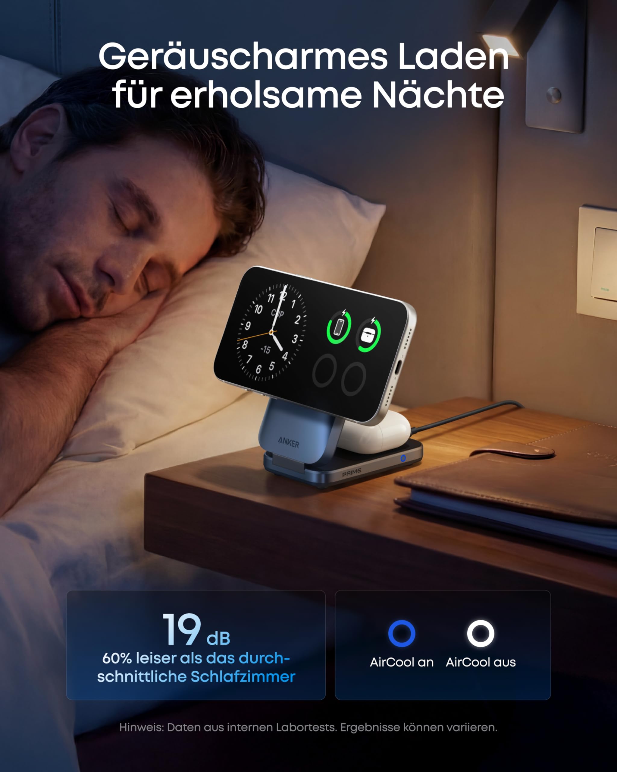 Anker Prime 3-in-1 Ladestation, AirCool kabelloses Ladegerät, 25W Qi2.2-Zertifiziert, kompakt & faltbar, MagSafe-kompatibel für iPhone 17, Apple Watch & AirPods (ohne Akku, Netzteil erforderlich)