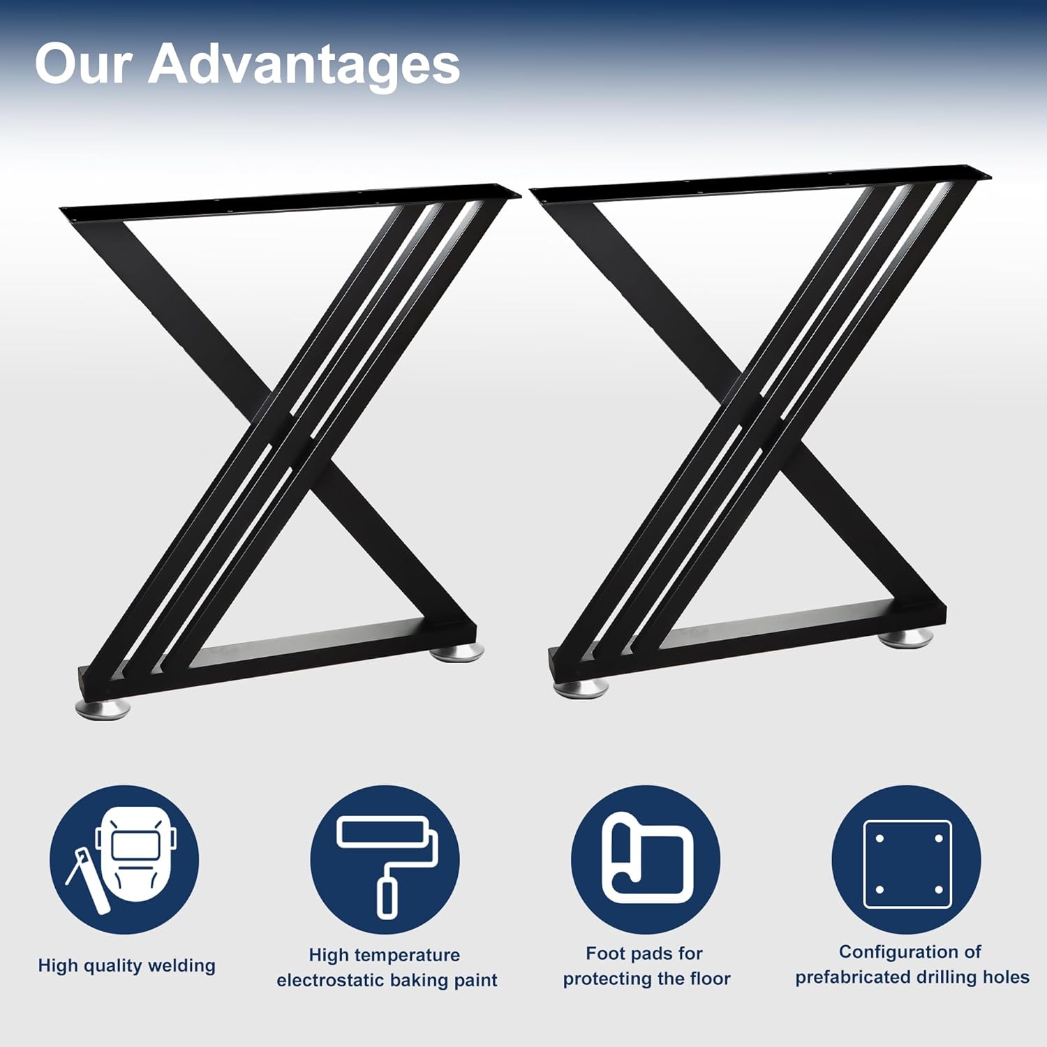 Heavy-Duty 28" T-Shaped Metal Legs for Modern Furniture.Powder-Coated Black Finish, Very for Dining Tables, Kitchen, workbenches and Home Offices.Sturdy and Versatile.(Set of 2)