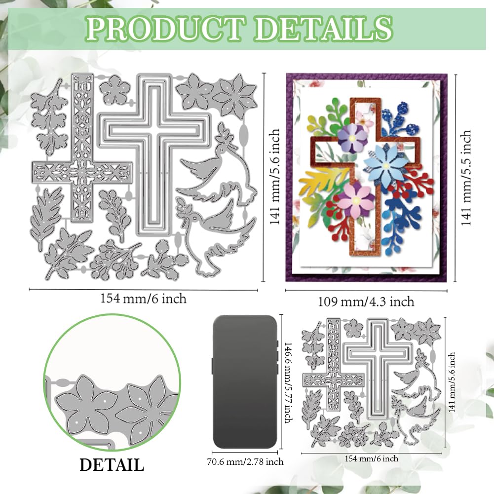 MAYJOYDIY Easter Flower Cross Die Cuts for Card Making Pigeon Olive Leaf Metal Cutting Dies Religion Cross Frame Embossing Cutting Stencil for Scrapbooking Craft Paper Easter Card Gift Decoration - Image 2