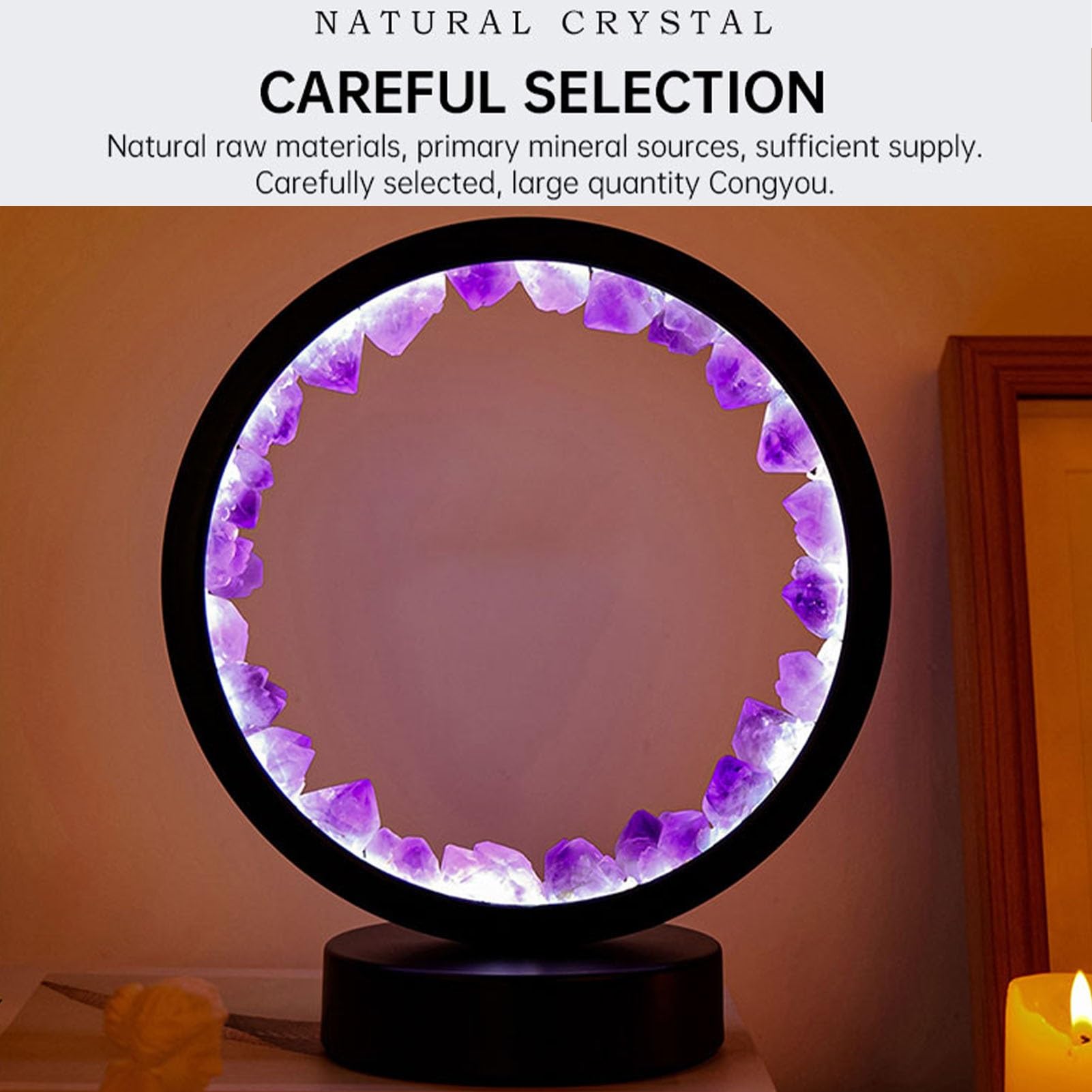 Amazon.co.jp: 天然アメジストラウンドナイトライト、ベース付き