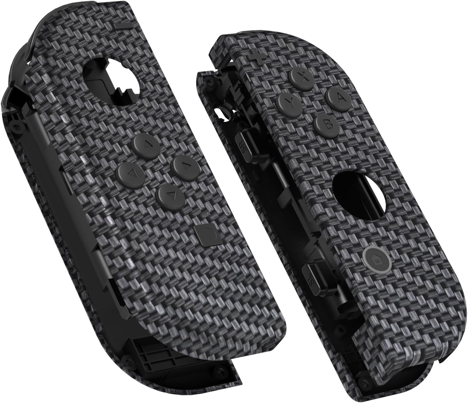 eXtremeRate Soft Touch Grip Black Silver Carbon Fiber Joy con Handheld Controller Case w/Full Set Buttons, Replacement Shell for Nintendo Switch Joycon & Switch OLED Joy con