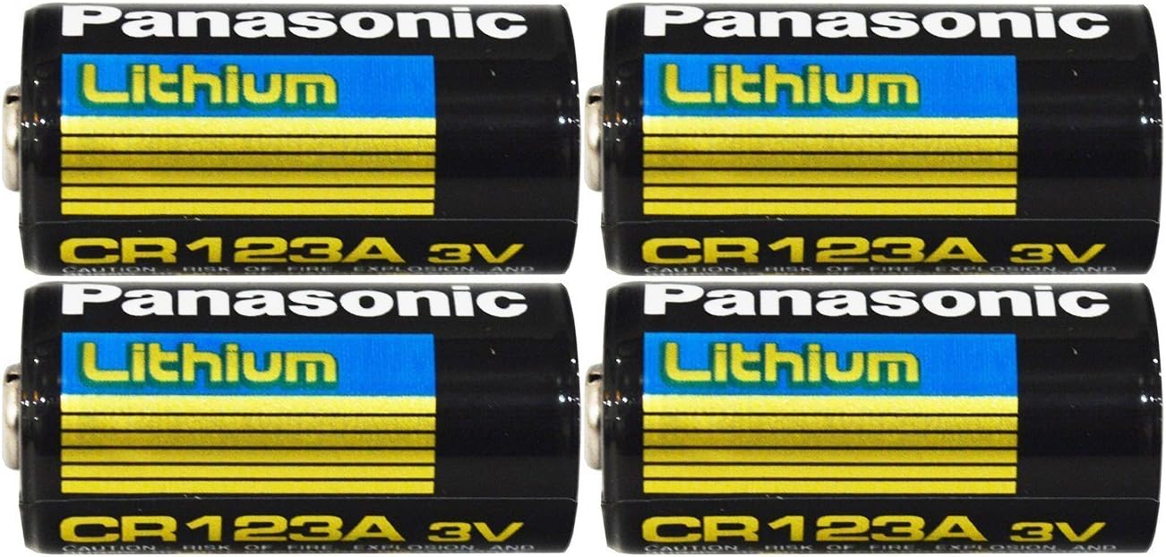 CR123A Lithium 3V Photo Lithium Batteries, 0.67" Dia x 1.36" H (17.0 mm x 34.5 mm), Black, Gold, Blue (Pack of 4)
