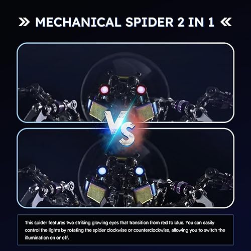 Miniatura 3 de Cyberpunk - Rompecabezas 3D de araña de metal, modelo de ciencia ficción con ojos que cambian de color, bola de plasma interactiva y decoración del