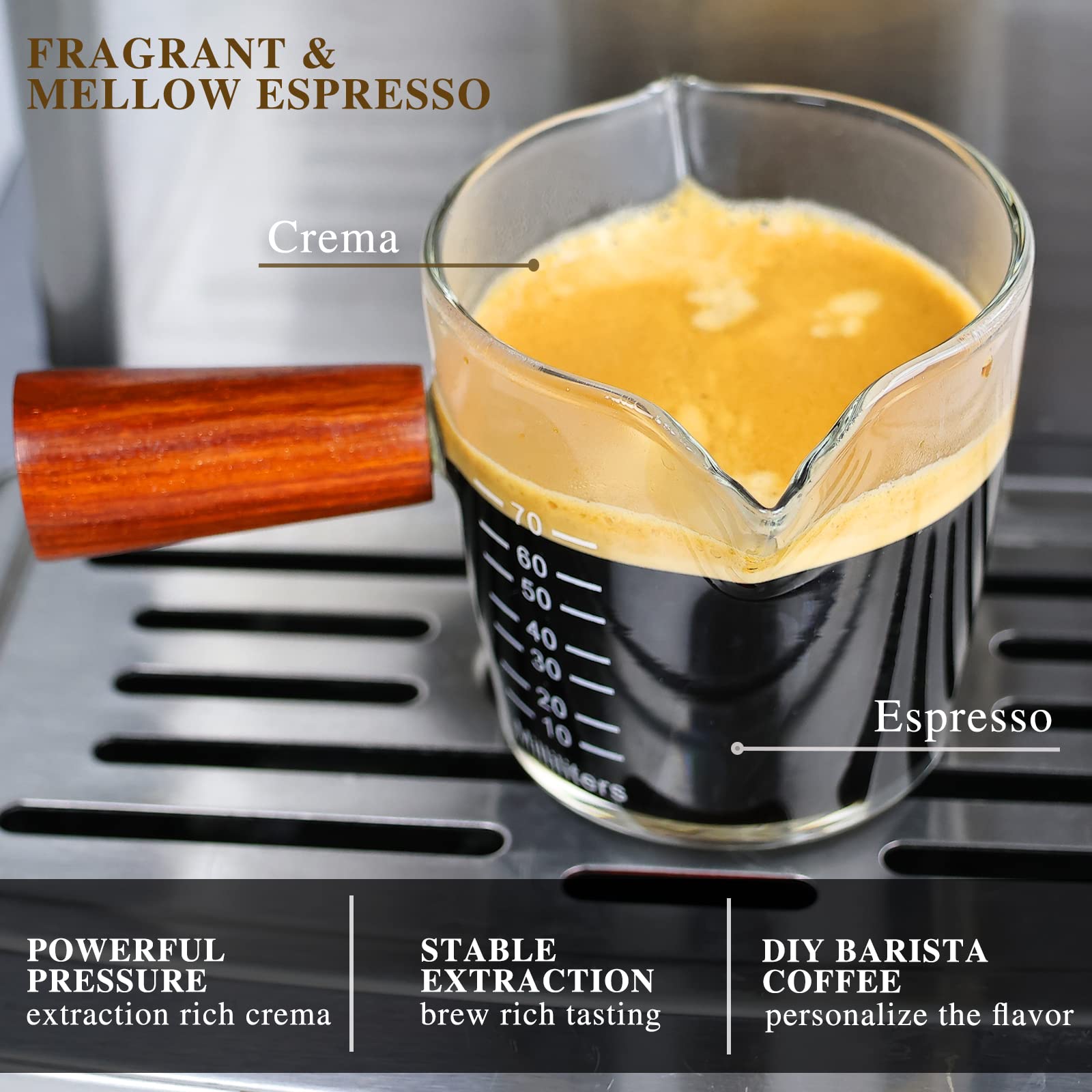 Homtone Macchina da caffè Espresso e Cappuccino, Macchina da Caffè con funziona getti vapore, Capacità 1,8 l, Pressione 20 bar, 1350 W, Acciaio Inox, Touchscreen