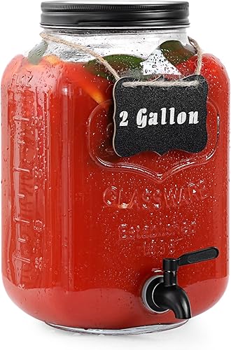 Dispensadores de bebidas de vidrio de 2 galones para fiestas, dispensadores de bebidas de hielo con soporte, dispensador de agua de vidrio con