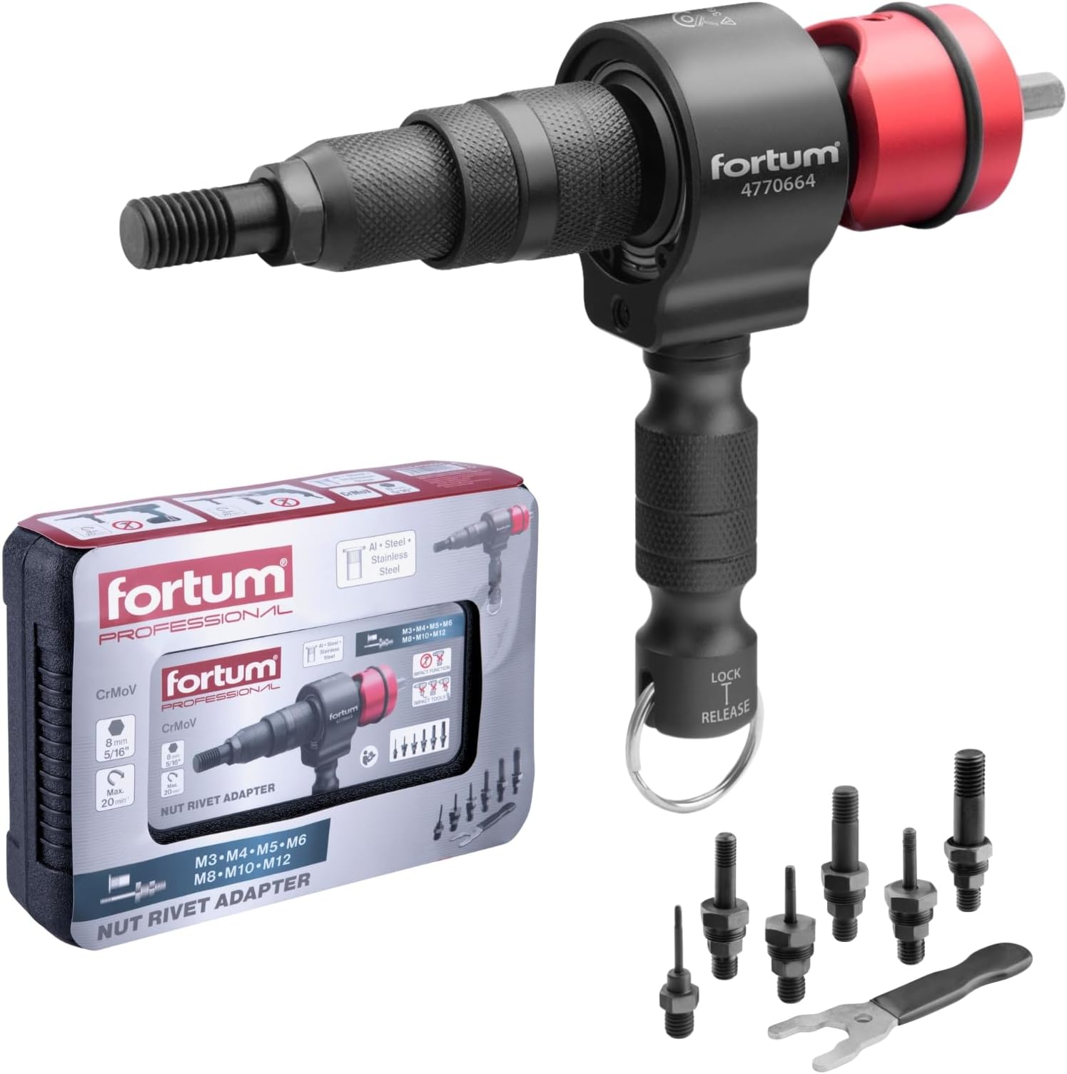 Rivet nut Attachment for Cordless Screwdriver & Drill I Riveter for Rivet Nuts Made of Aluminium, Steel & Stainless Steel I Blind Rivet Attachment for M3-M12 Nuts I Rivet Gun Adapter