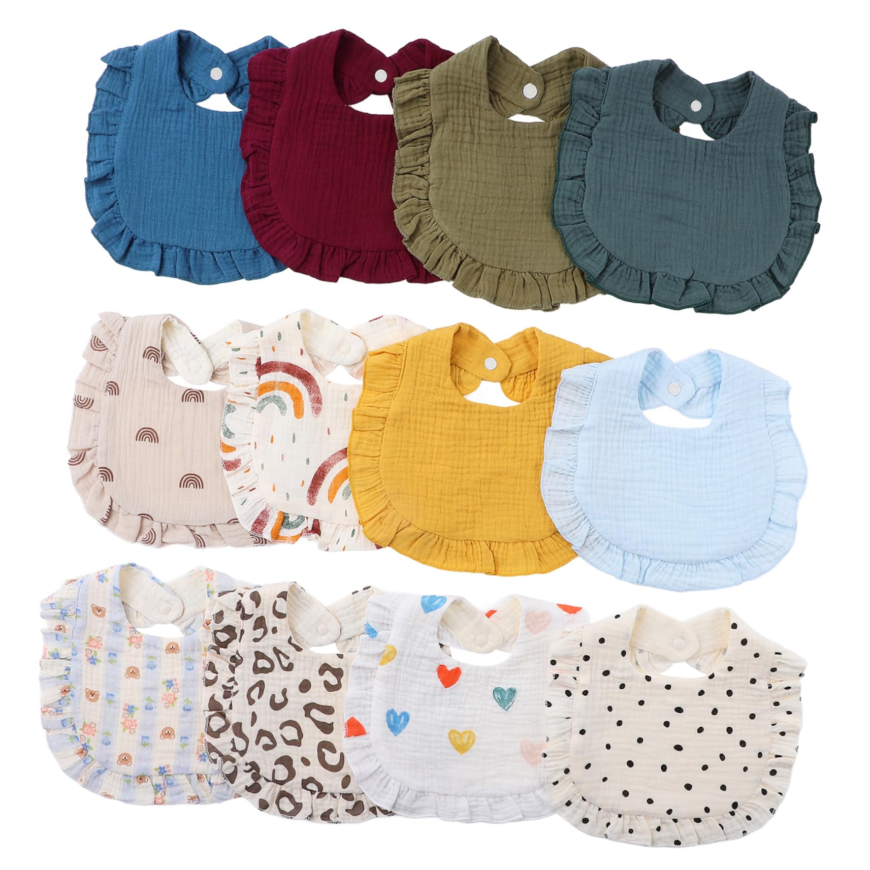 TOYANDONA 12 Stück Baumwolle Muslin Sabberlätzchen mit Druckknopfverschluss für Neugeborene und Kleinkinder Saugfähig und Pflegeleicht Vielseitig Einsetzbar für Fütterung und Sabbern