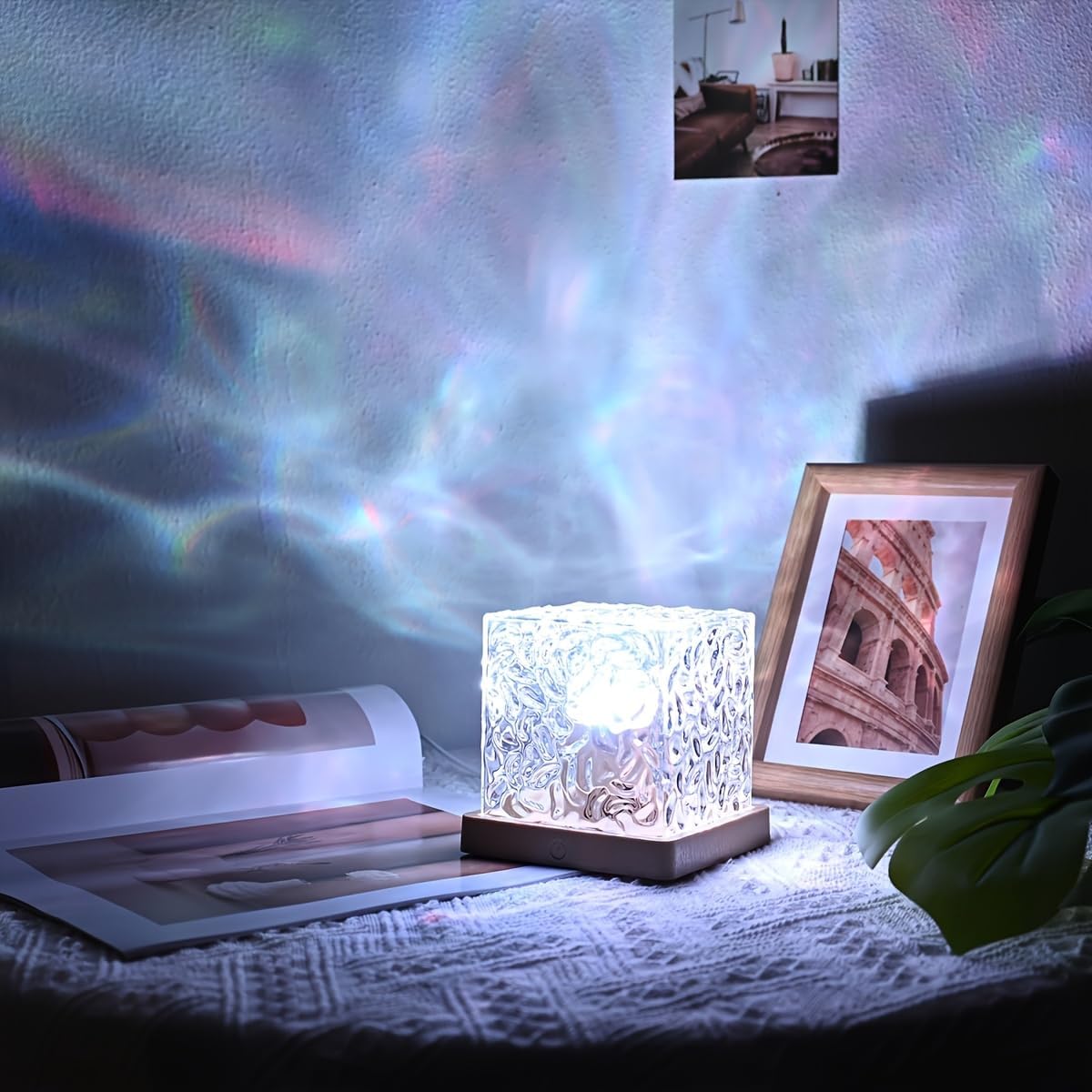 Northern Lights Ocean Wave Projector Light, Galaxy Light Projector, 16 Colors Gradual Rotating Flame Water Ripple Ambient Night Light Non-Wood for Bedroom, Room Decor, Kids Room (Plug-in)