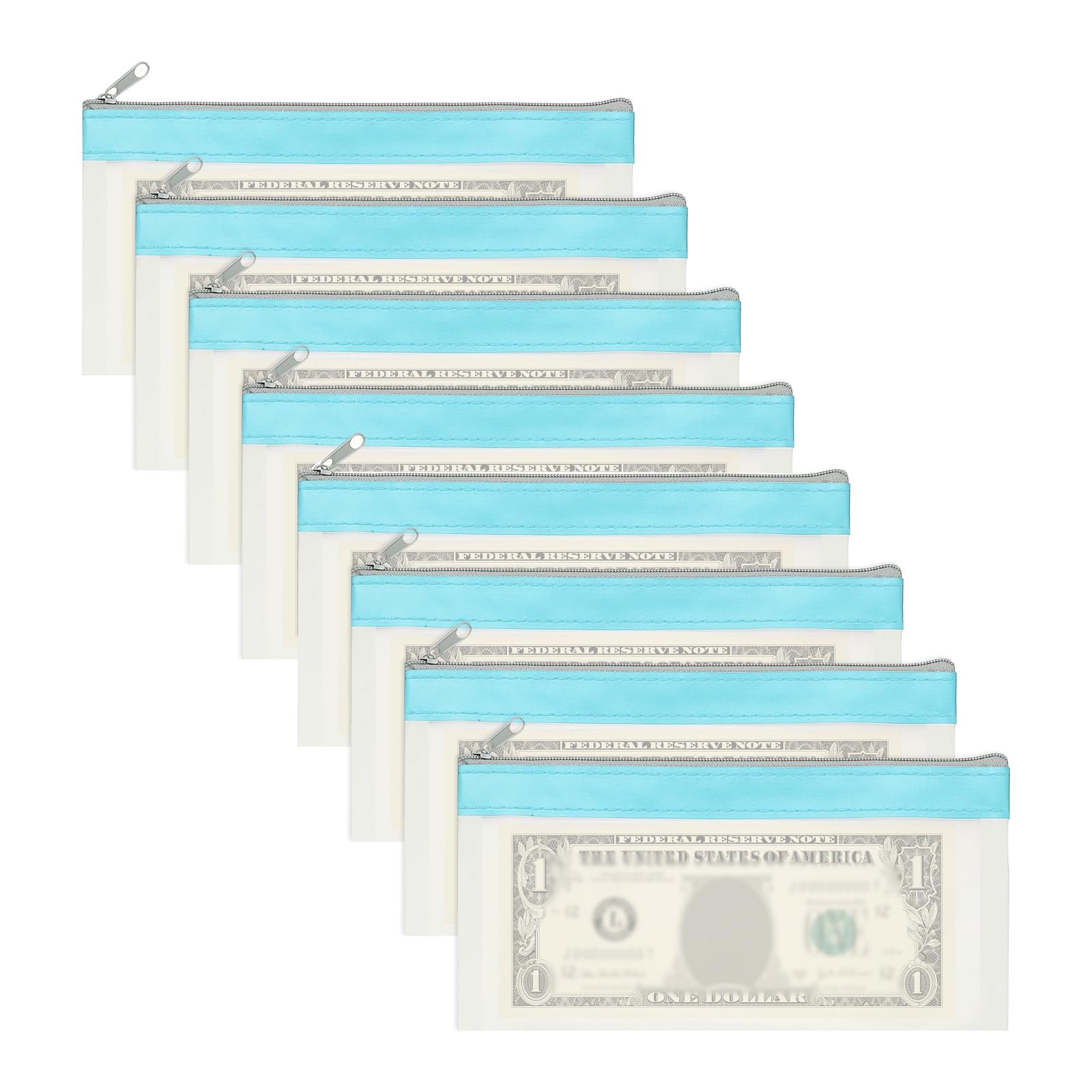PATIKIL 8.5x4 Inch Money Bags with Zipper, 8Pcs Clear PVC Cash Deposit Bank Pouch Envelopes Check Wallet for Coin Cosmetics Invioce Bill, Blue