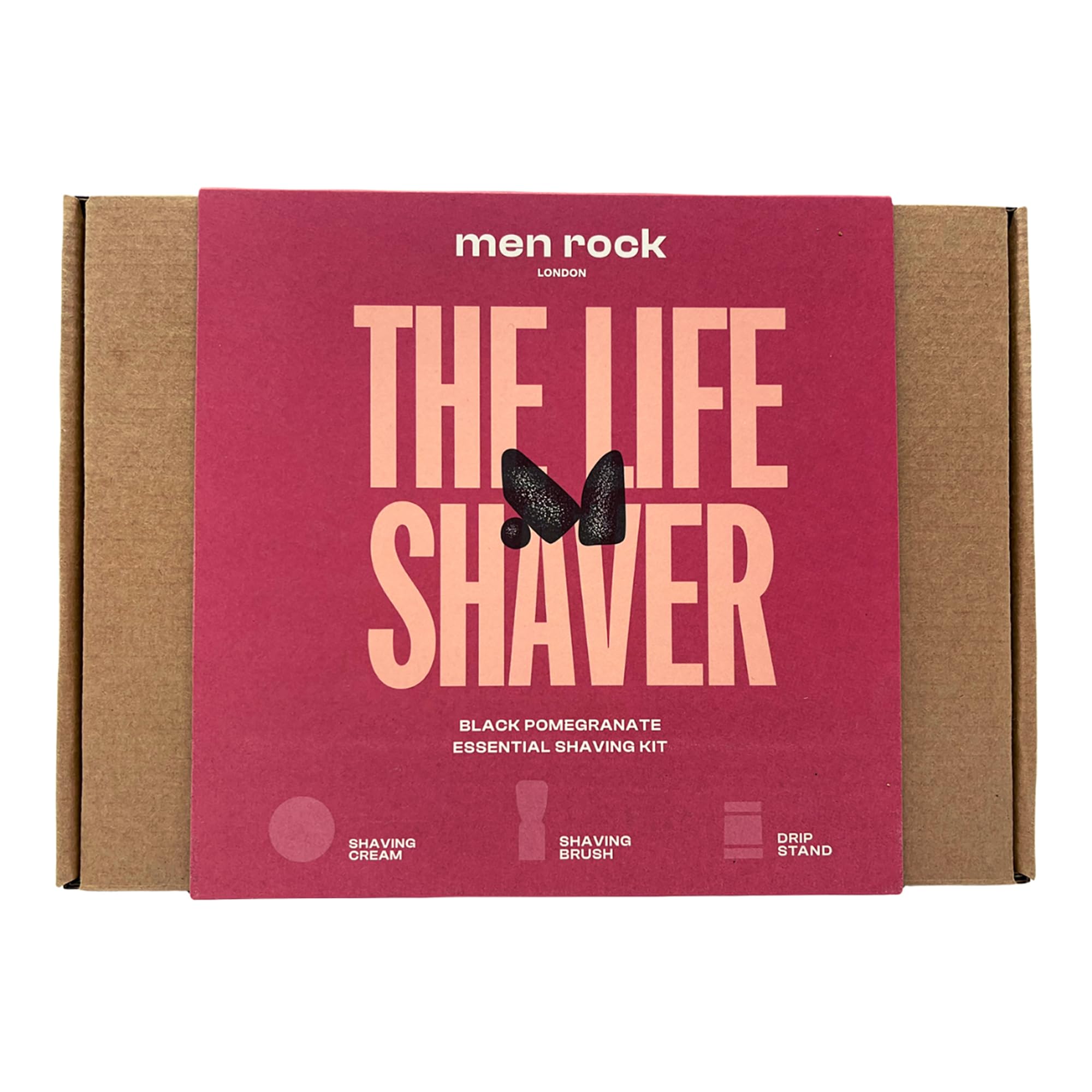 Men Rock The Life Shaver Schwarzer Granatapfel Essential Rasierset Männer - Inklusive Rasiercreme, Synthetischem Rasierpinsel & Rasierpinselhalter