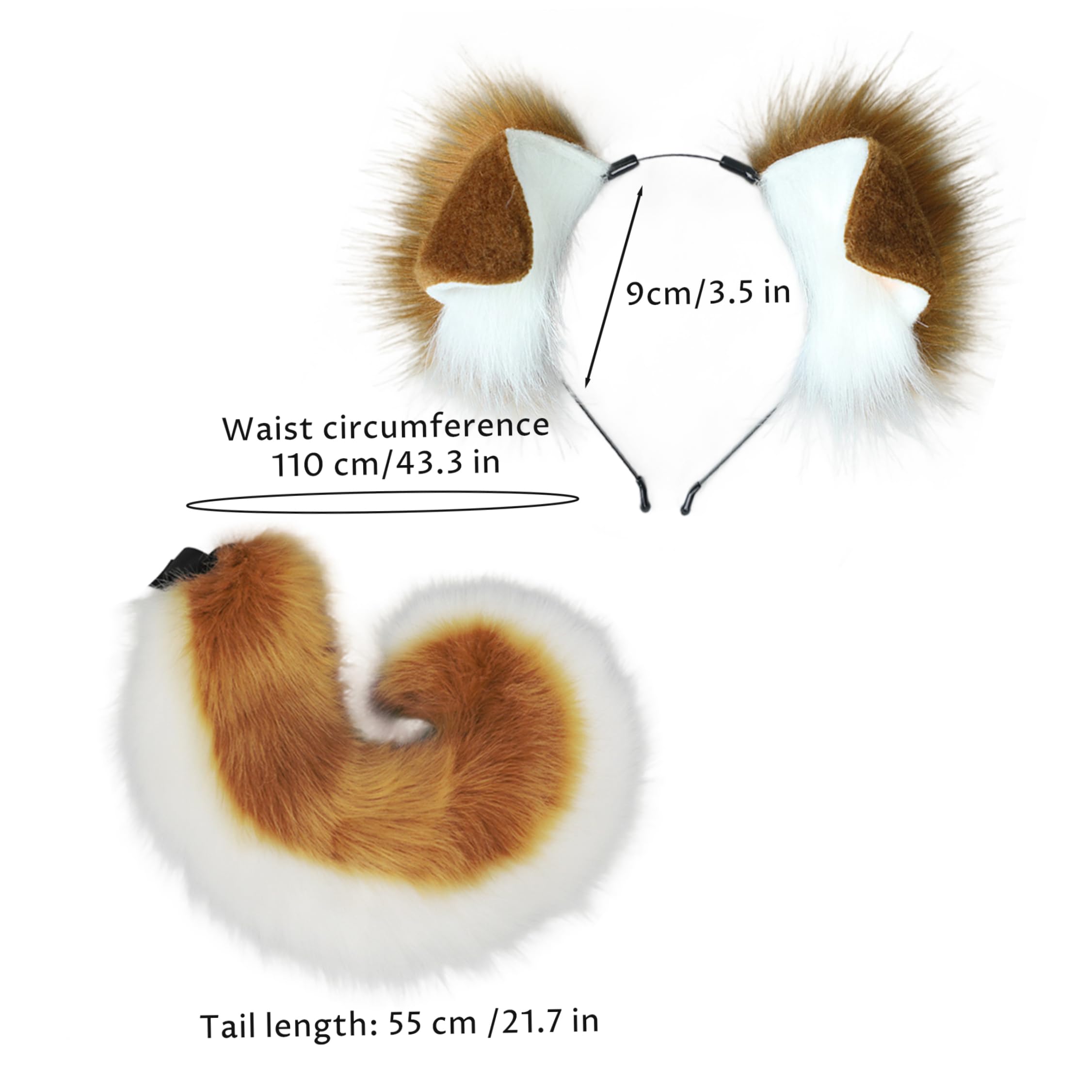 Set costumi per cani in 2 pezzi con orecchie e coda per cani, cammello scuro e bianco, 21, 6 forme di orecchie pieghevoli per coda, cinturino in vita regolabile morbido peluche per cosplay, fest