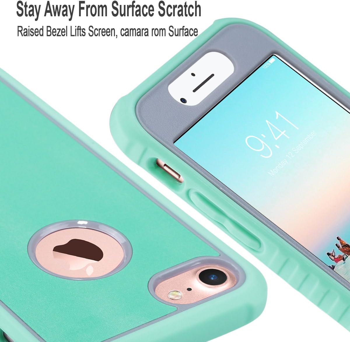 ULAK iPhone 8 & 7 Case, Shock-Absorbing Flexible Durability TPU Bumper Case, Durable Anti-Slip, Front and Back Hard PC Defensive Protection Cover for Apple iPhone 7 4.7, Green/Grey