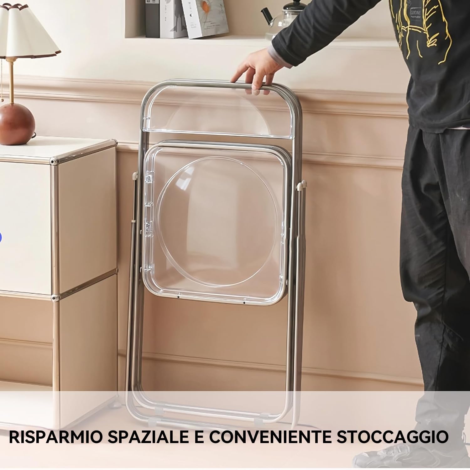 Set di 4 sedie pieghevoli in acrilico, sedie portatili pieghevoli in plastica, facili da usare e riporre