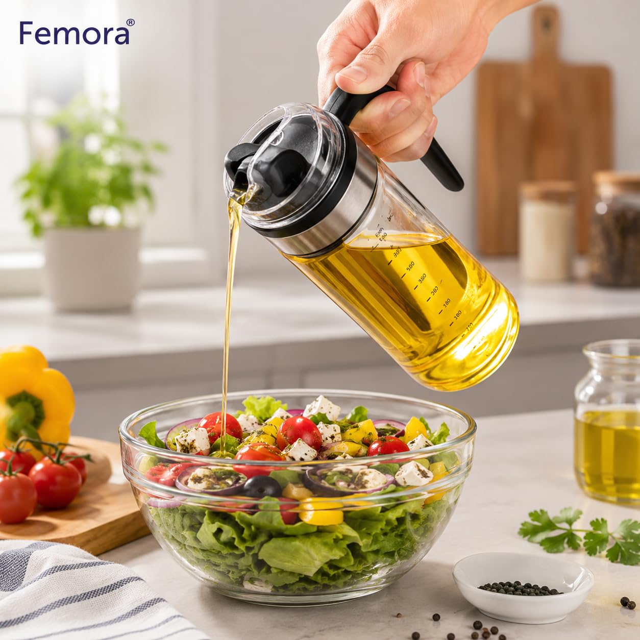 Femora Oil Dispenser | Glass Oil Bottle | 1 Year Warranty | Cooking Oil Dispenser 500ml Pack of 1 Oil Bottle 1