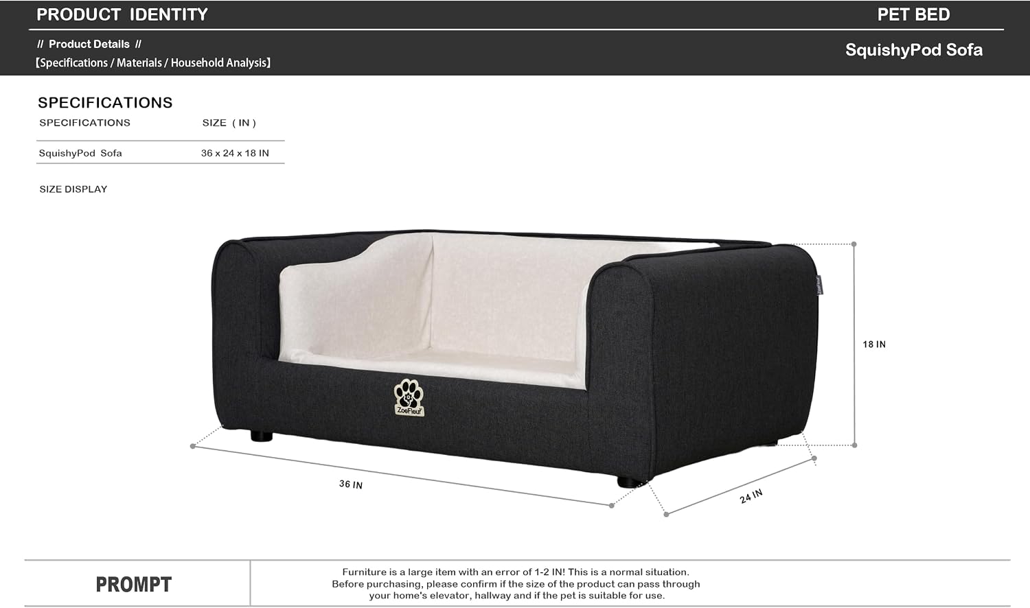 2-in-1 Human & Pet Shared Sofa, Modern Elevated Dog Bed, Two-Tone Grey Cream Indoor Pet Furniture(Grey)
