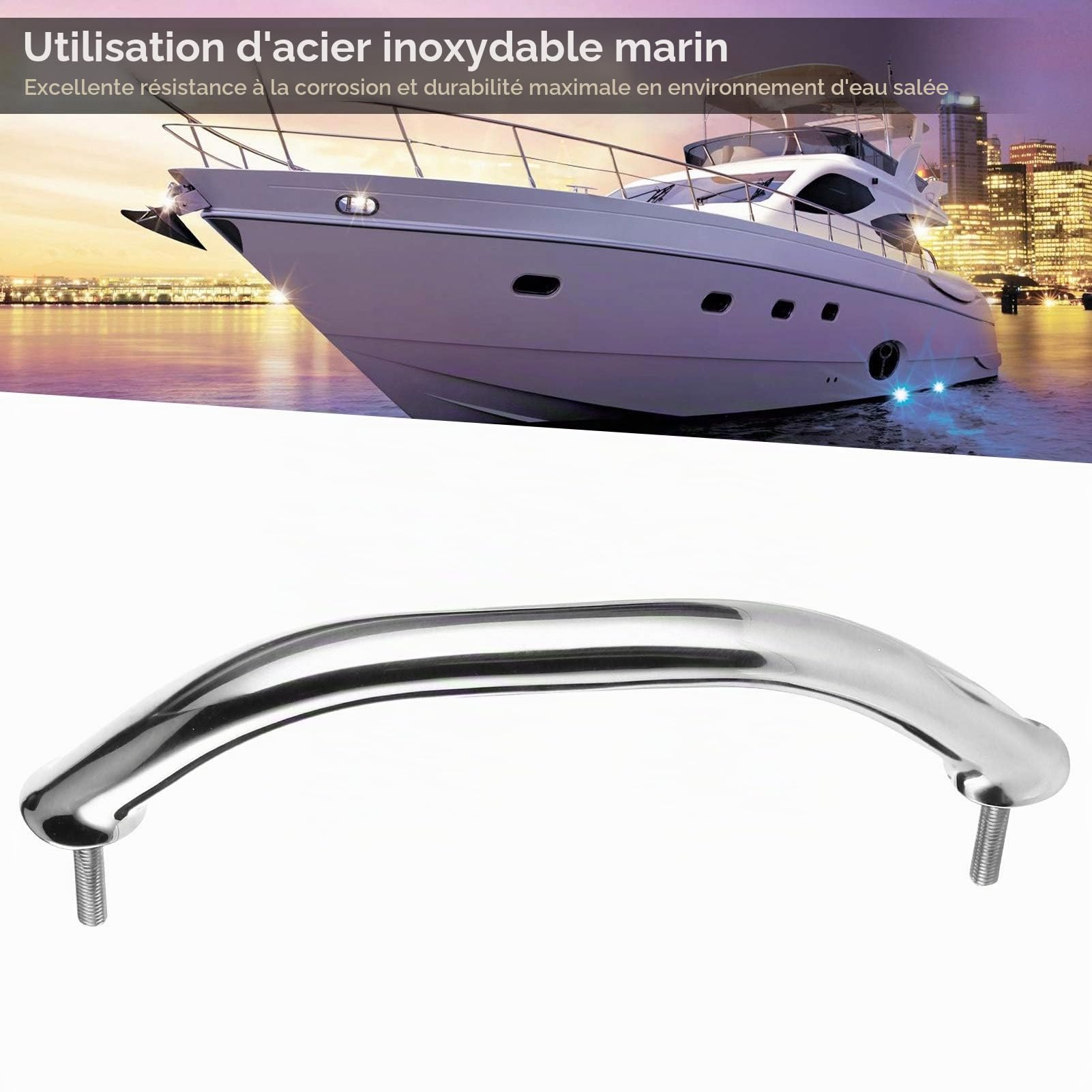 Aramox Main Courante Marine en Acier Inoxydable, Poignée Ovale Argentée pour Bateau Yacht, 300mm, avec Quincaillerie de Montage