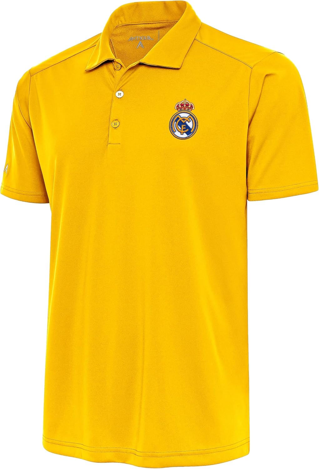 Antigua Real Madrid Men’s Tribute Polo, Performance Soccer Fan Golf Shirt in 100% Poly Jersey
