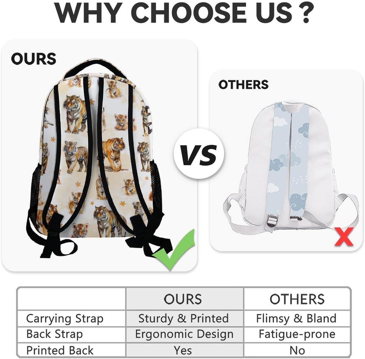 Custom Toddler Girls Backpack - 17 Inch Large Capacity Tiger Backpacks - Adjustable Bookbag for School