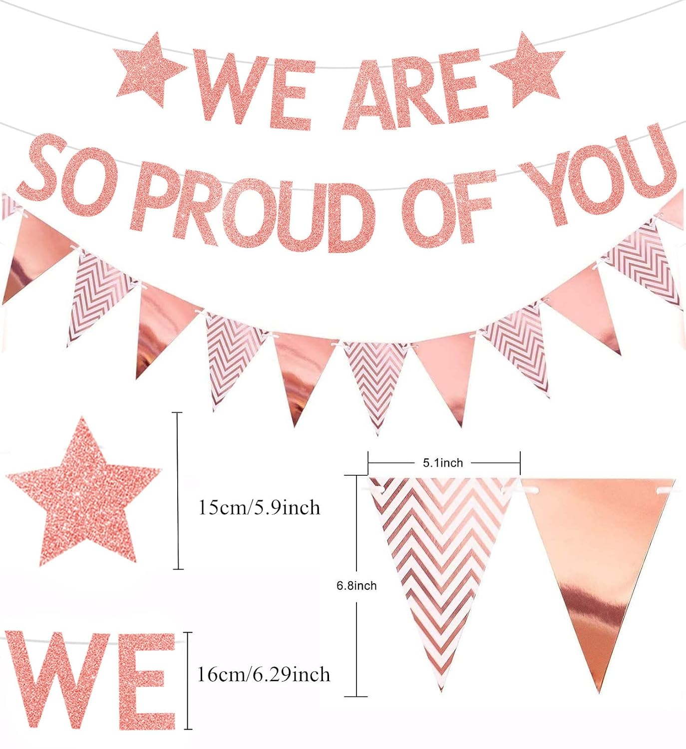 Elicola We are So Proud of You Banner Graduation Gold Glittery Party Decorations/Grad Well Done Party Decor/Retirement Congratulations Grad Party Decoration Rose Gold - Image 3