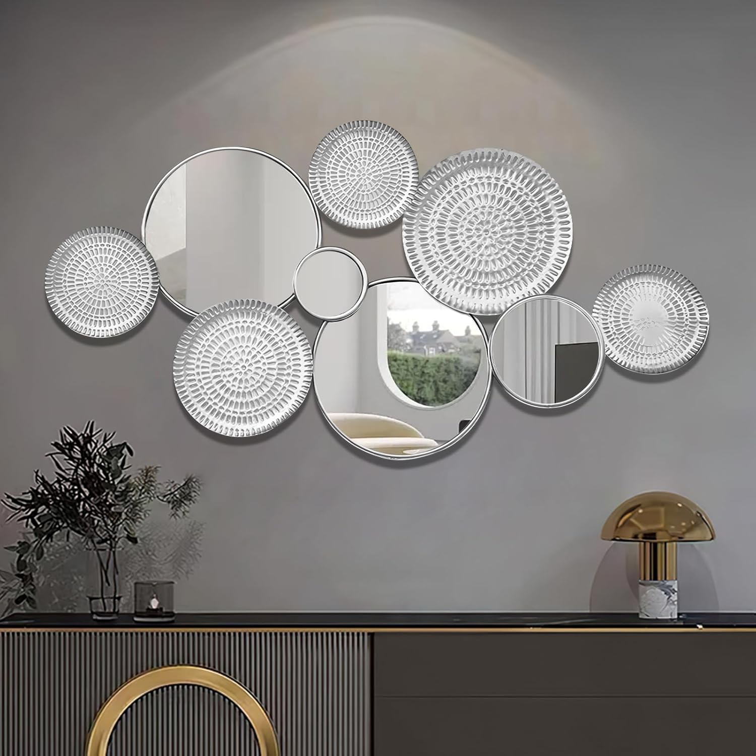 Photo 1 of Silver Wall Mirrors Decorative,Large Modern Wall Art Mirror for Living Room Decor 45 * 23 Inch,Metal Entryway Wall Mirrors for Entryway Bedroom Home Decor (Silver) 