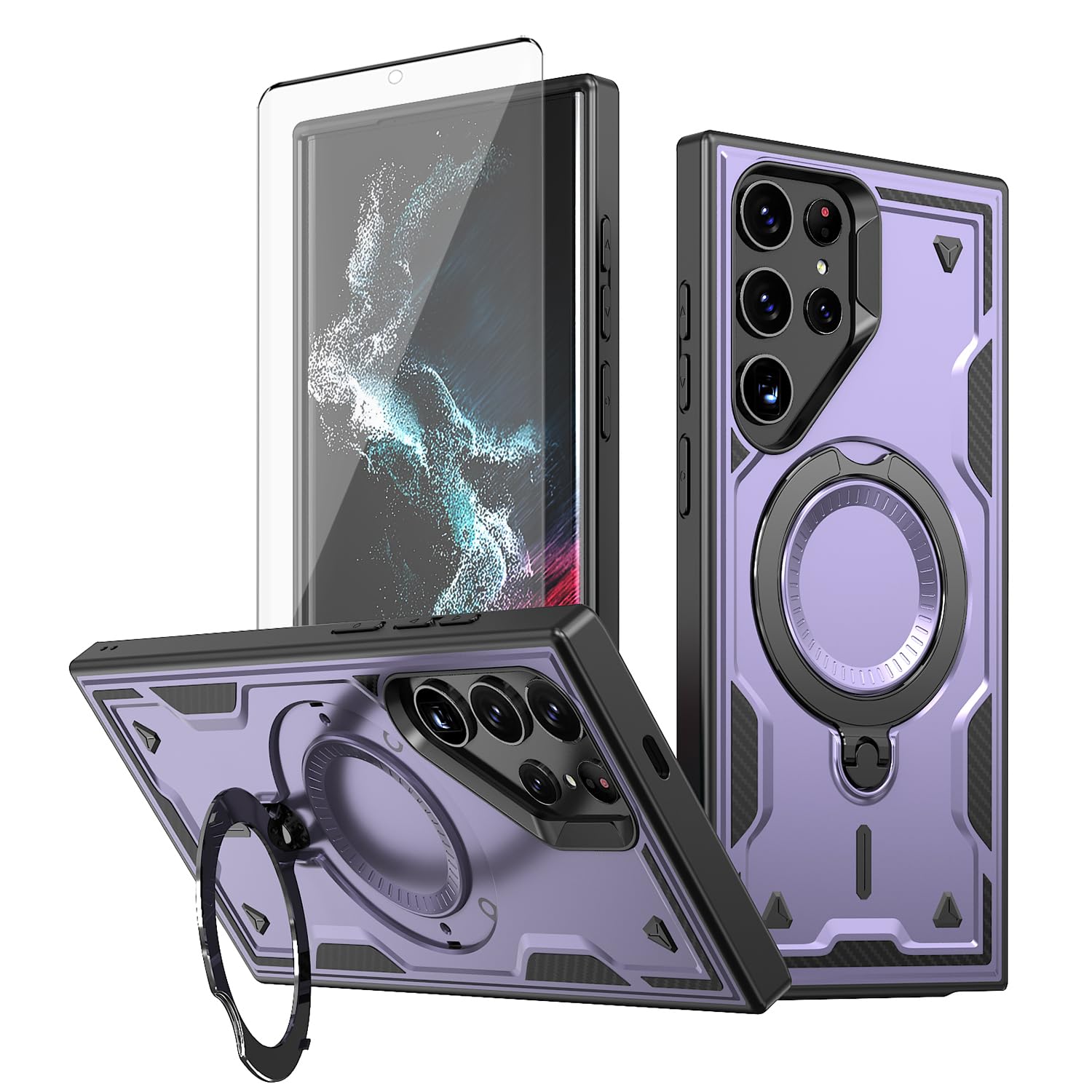 Asuwish Phone Case for Samsung Galaxy S22 Ultra / S23 Ultra 5G Cover with Screen Protector and Magnetic Ring Holder Kickstand S22ultra 22S S 22