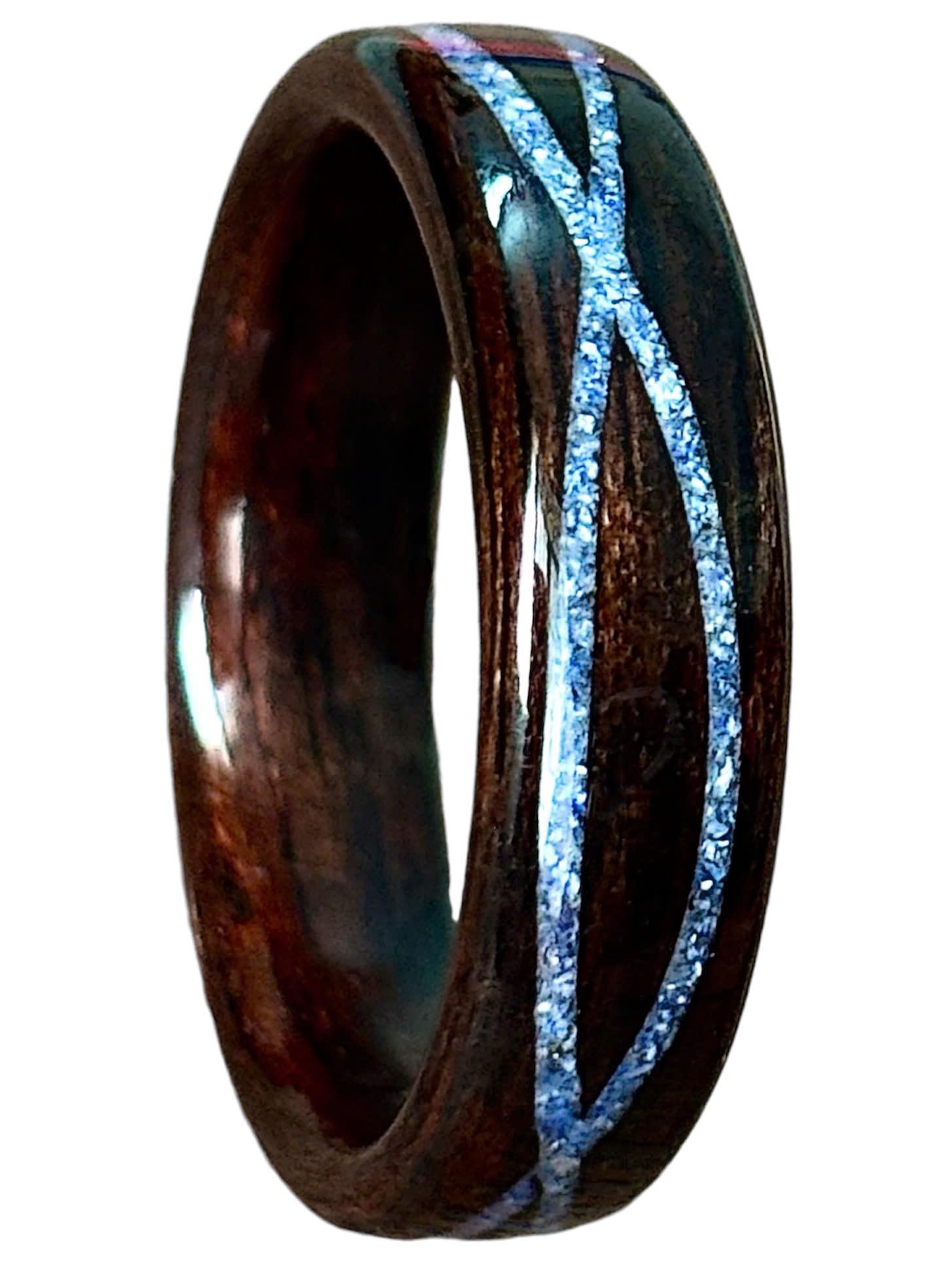Ebony wood inlay topaz, lapis lazuli, silver inlay ring - bentwood ring - gemstone ring - beautiful wood ring - wedding rings