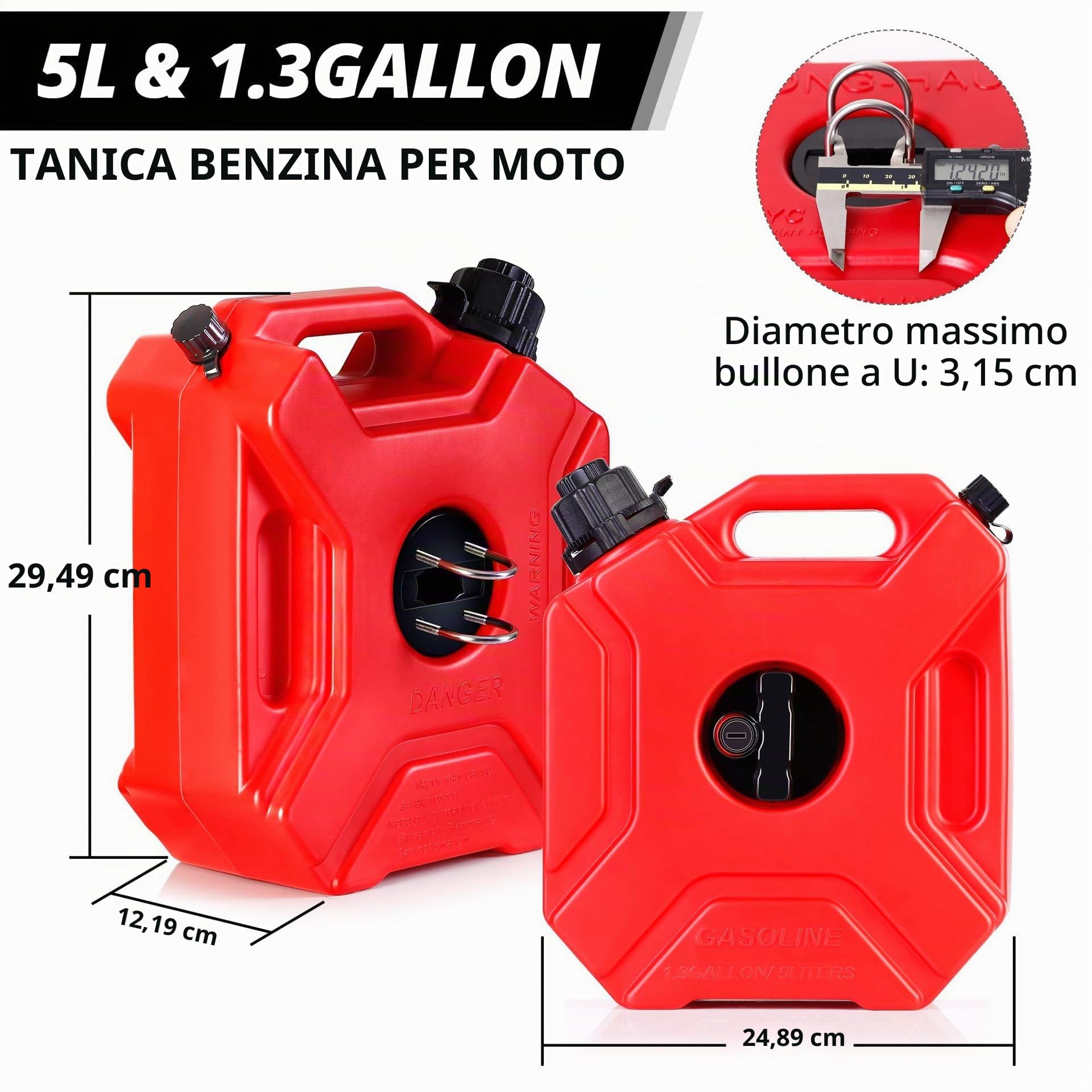 5 Litre Serbatoio Carburante Portatile Tanica per benzina Tanica per carburante con Supporto per moto ATV UTV