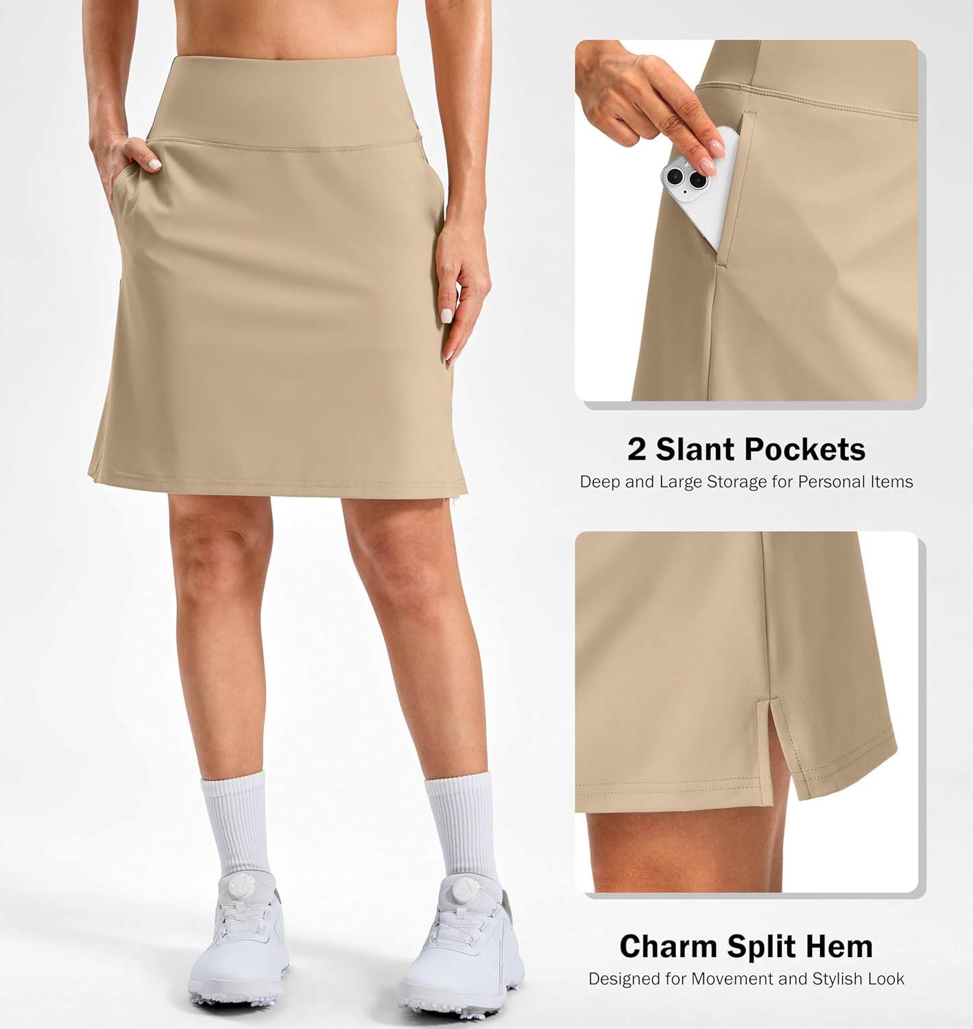 SANTINY 20" Skorts for Women 3 Pockets High Waist Long Athletic Tennis Skirt Golf Skort for Casual Summer Travel - Image 3