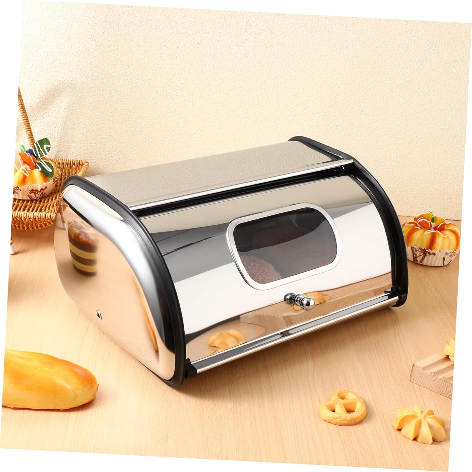 DOITOOL Bread Box for Kitchen Countertop - Stainless Steel Bread Storage Container with Lid - Bread Holder Bread Containers Storage Airtight Loaf for Kitchen Counter, Homemade Bread