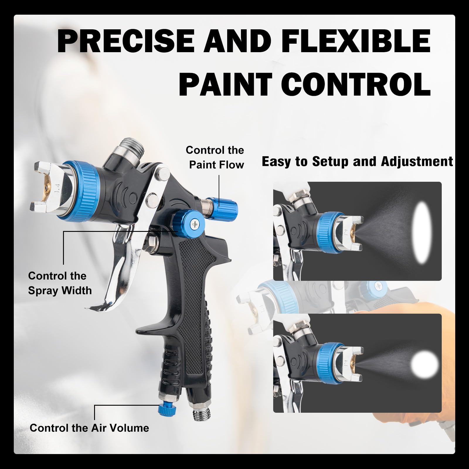 HVLP - Pistola pulverizadora de pintura, sistema de alimentación por gravedad de aire con 4 boquillas de 1.4/1.7/2.0/2.5 mm y regulador para eficiencia, pistola de pintura automotriz para coche