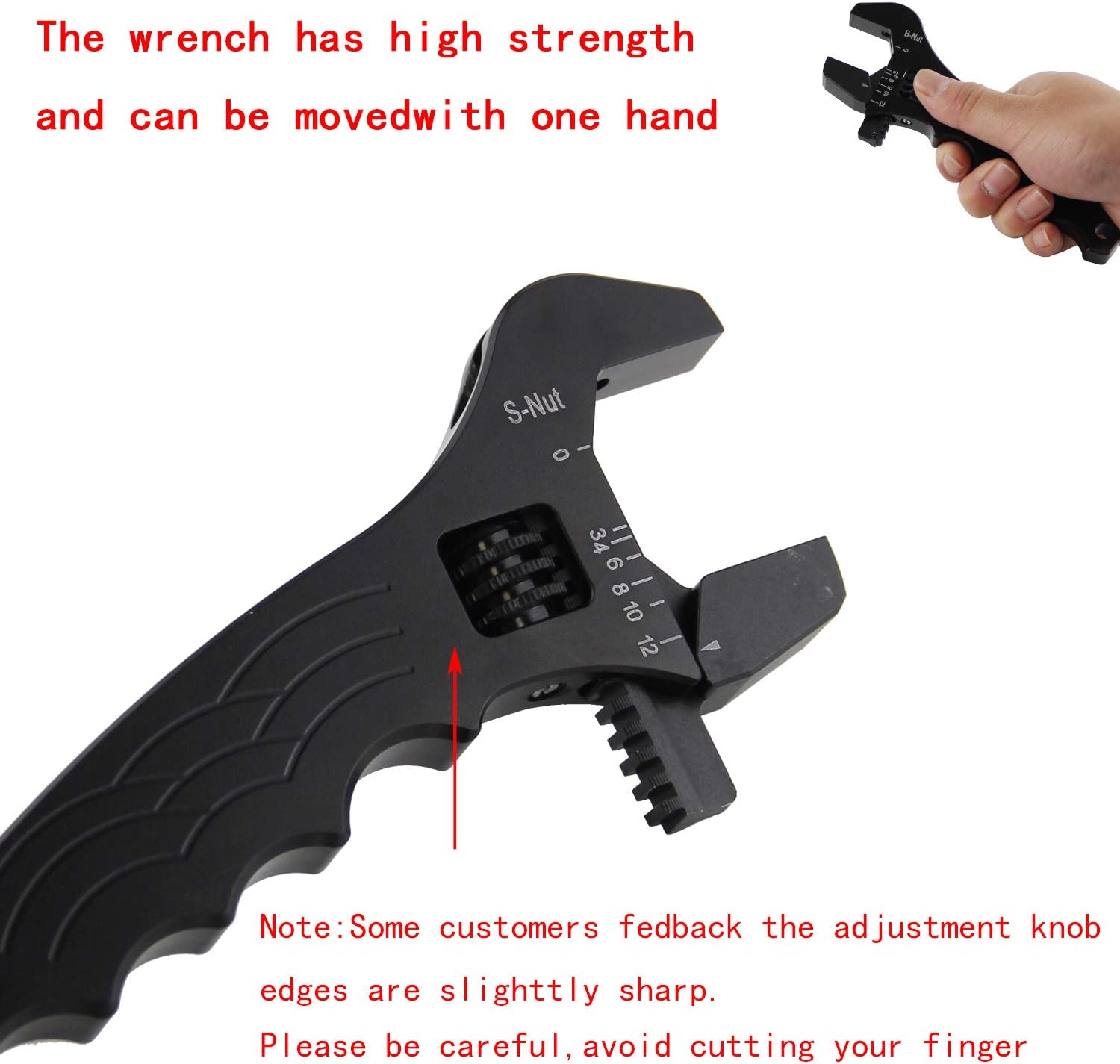 AN Hose Fitting Wrench Adjustable Spanner AN3-12 Adapter End Connector Aluminum Anodizing (Black, AN3-AN12) Universal