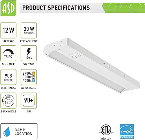 Miniatura 38 de ASD Iluminación LED giratoria para debajo del gabinete, 12 pulgadas, 5 W, cableado o enchufable, 2700 K/3000 K/4000 K, interruptor de alta/bajo