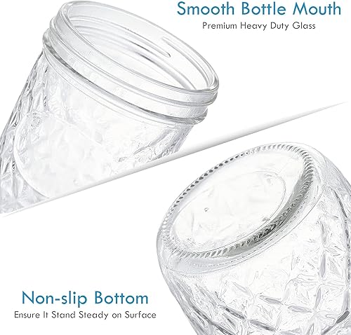 Miniatura 7 de YEBODA Tarros Mason de 16 onzas de boca ancha, paquete de 12 tarros de vidrio con tapas herméticas de metal plateado y bandas para mermelada, miel,