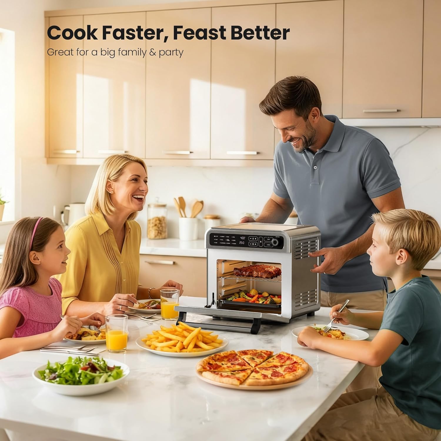 Kismile 18QT Air Fryer Toaster Oven Combo, 12-in-1 Countertop Convection Airfryer Oven, Adjustable 70–450℉ Temperature, Bake, Roast, Reheat & Broil, Fits 8-10″ Pizza, Complete Accessories Included