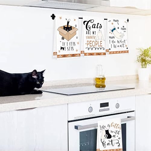 Miniatura 6 de Lebsitey Juego de 4 toallas de cocina para gatos divertidas toallas de mano decorativas absorbentes secadas para cocinar hornear decoración del