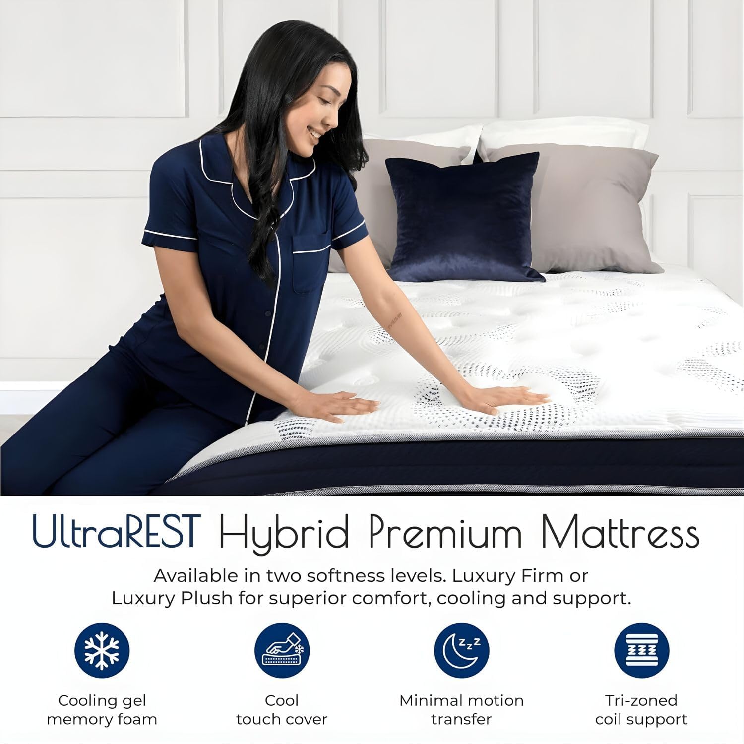 UltraRest 14" Plush Hybrid Twin/Made In USA/Cool Touch Cover & Cooling Gel Memory Foam/TriZoned Ind Wrapped Coils for Motion Isolation and Pressure Relief/CertiPUR-US Certified/10-Year War