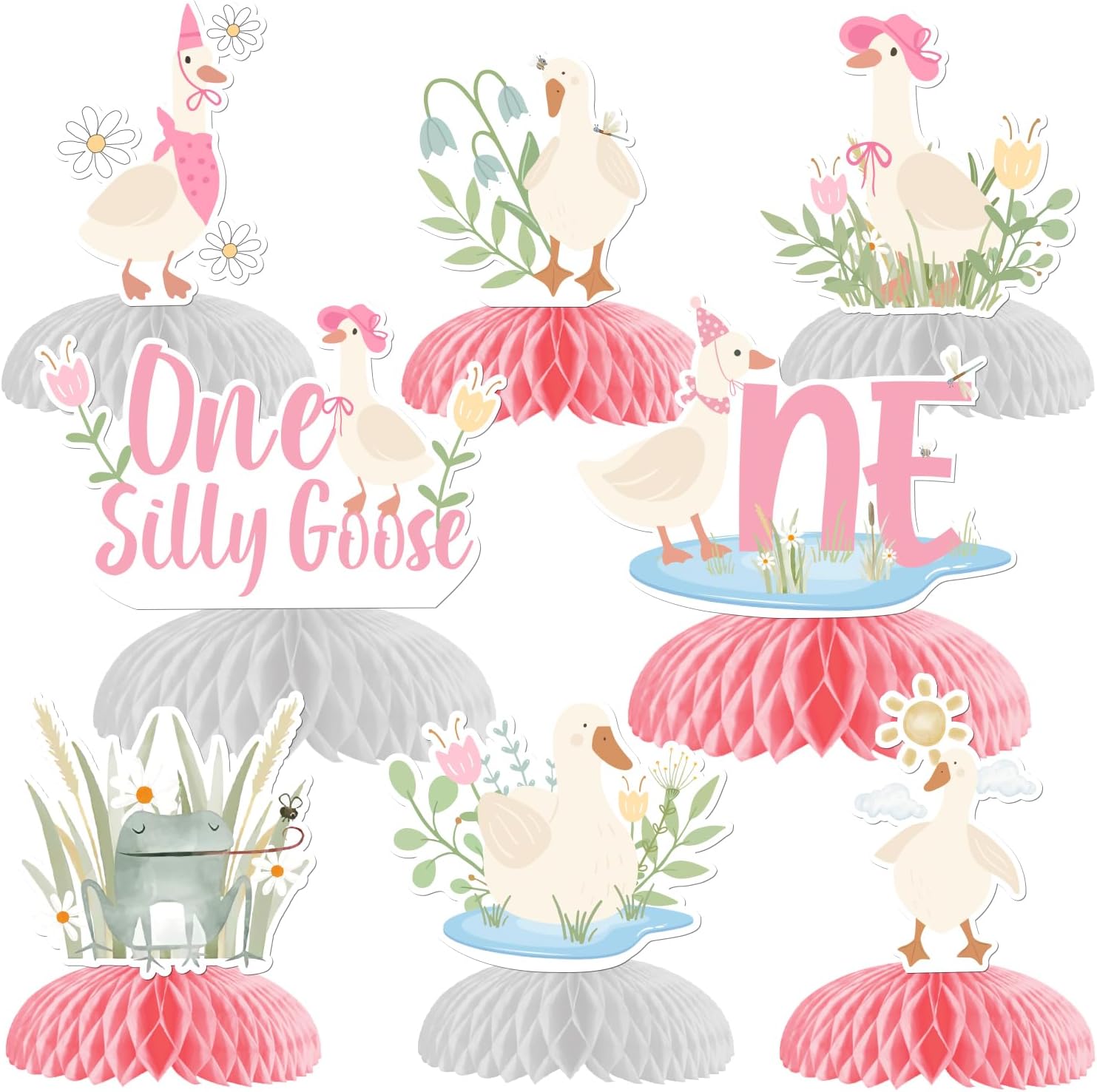 One Silly Goose 1st Birthday Party Decorations Goose Themed Honeycomb Centerpieces Goose Table Decoration Goose Party Table Centerpieces for girls 1st Birthday Party Supplies