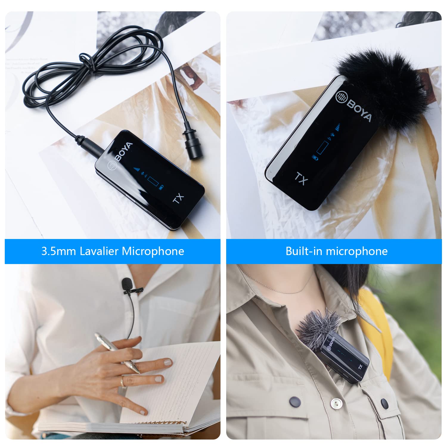 BOYA Micrófono inalámbrico Dual, by-XM6 K1 con Estuche de Carga Micrófono de Solapa para cámaras Videocámaras Teléfonos Inteligentes Vlog Youtube TikTok Transmisión en Vivo Grabación de Video