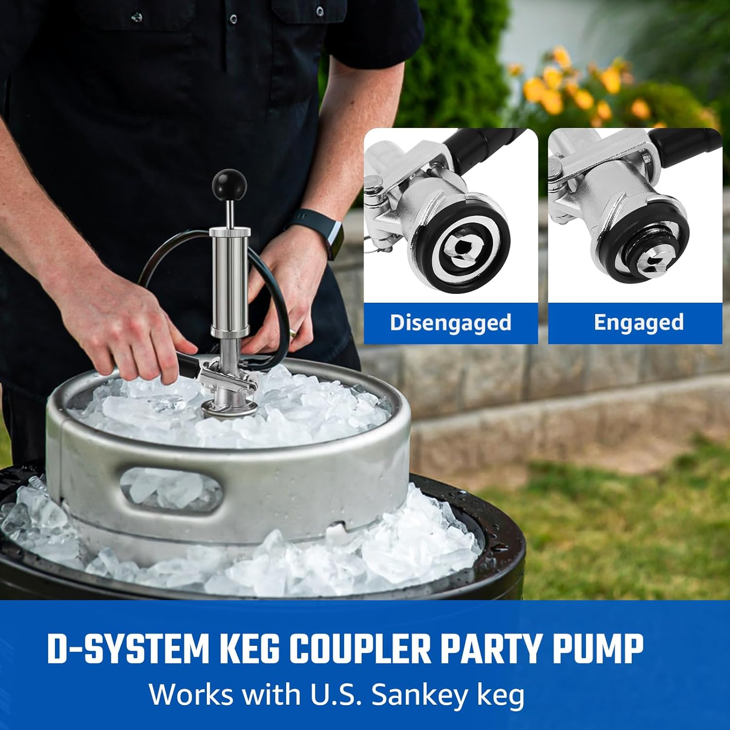 4" & 8" Keg Tap Kit - No Block/Leak, No CO2/Regulator, SS304 D-Coupler, 2ft Line, Chrome-Plated Brass Air Pump