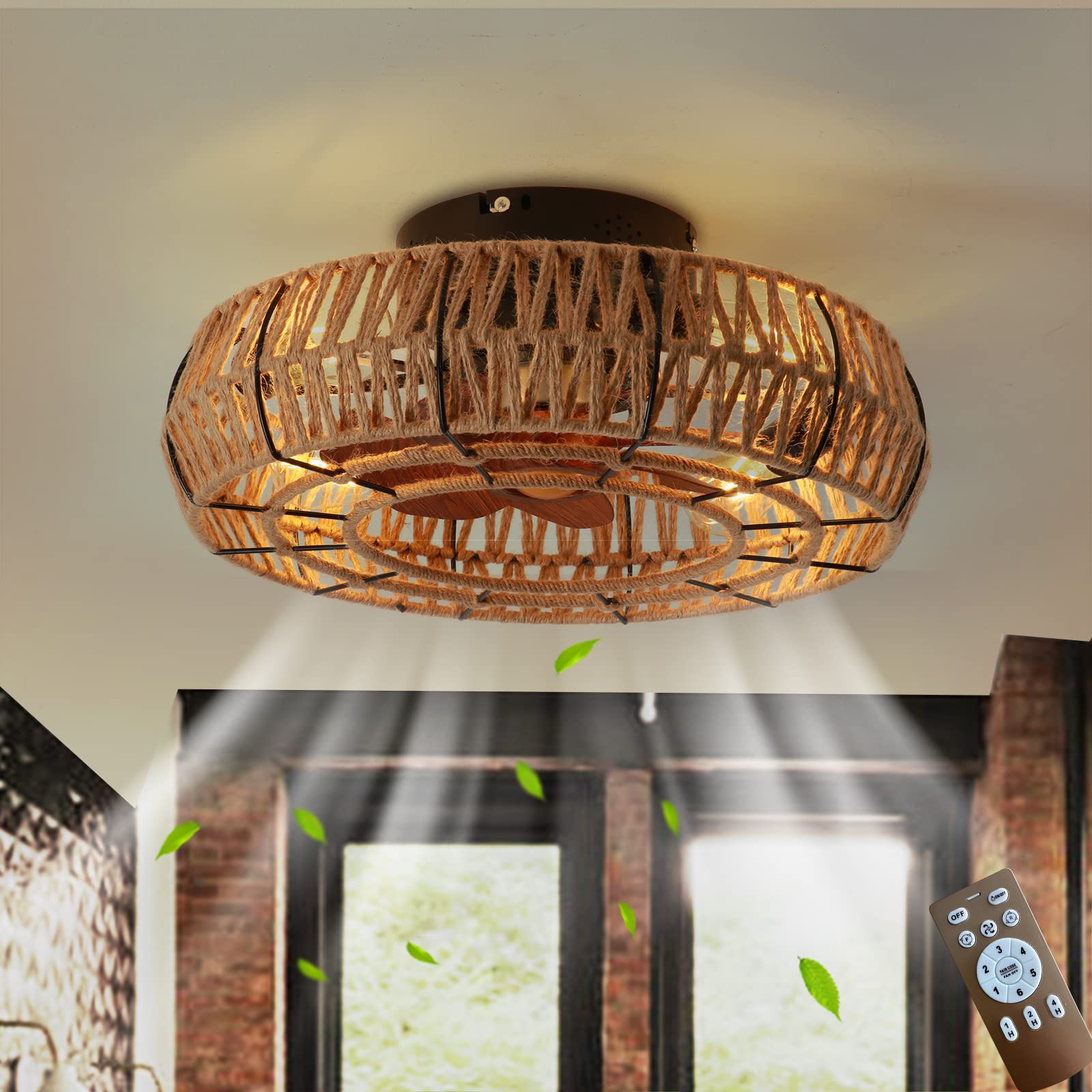Enclosed Ceiling Fan With Light Flush Mount - ebrzceb