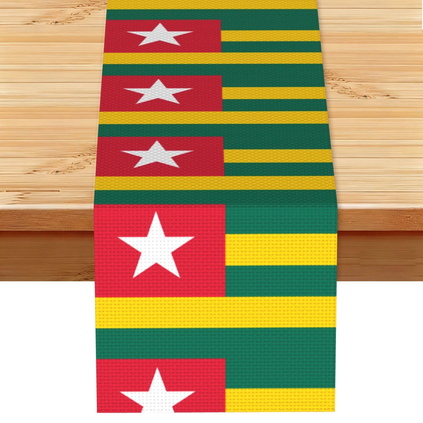 Flag of Togo Linen Look Table Runner 13x72-Wrinkle Resistant Farmhouse Style for Dining Table Decor