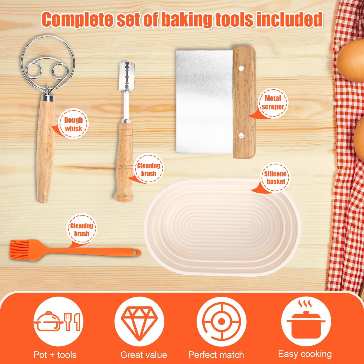 QuliMetal 16"x10" Oval Cast Iron Dutch Oven for Bread Baking, Bread Loaf Pan With Sourdough Bread Making Kit, Pre-Seasoned Bread Dutch Oven With Lid, 9.5QT, 13 LBS Heavy Duty, Homemade Breadmaking