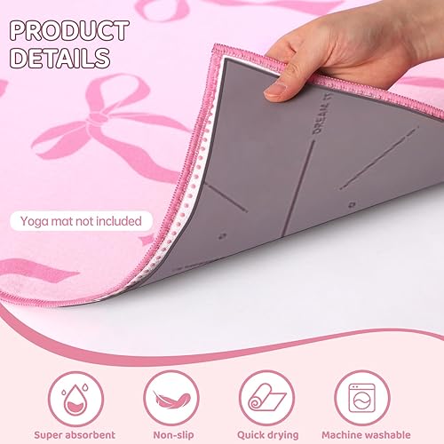 Miniatura 3 de Breling Toalla de esterilla de yoga con lazo rosa con punto de agarre, lazo de coqueta antideslizante, ultra absorbente, toalla de microfibra suave