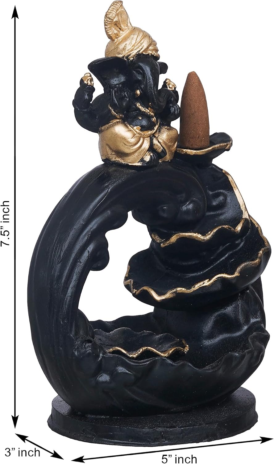 Webelkart Premium Polyresin Backflow Ganesha Smoke Fountain Incense Holder with 10 Units backflow Incense Stick Holder Cones for Pooja, Meditation, Prayer, Home Decoration (7.5" Inches)